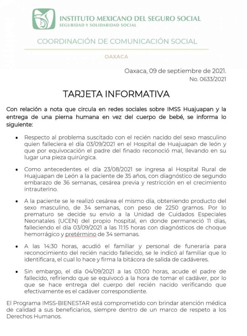 Se deslinda IMSS de cambiar cadáver de bebé por pierna quirúrgica – Primera  Línea