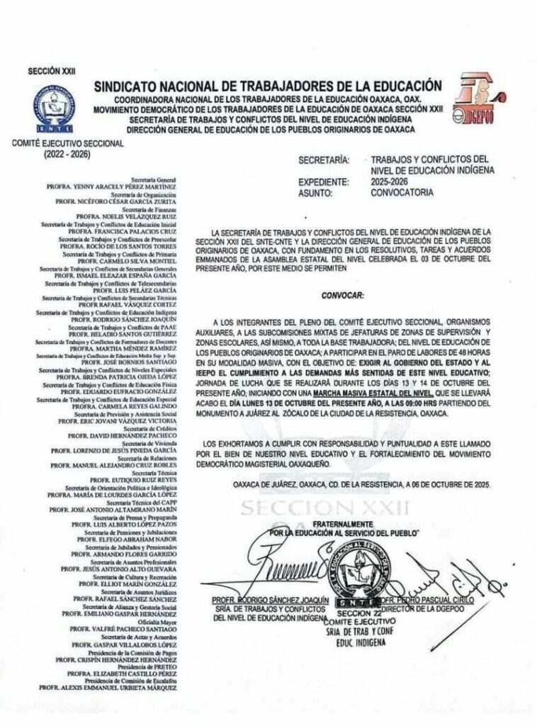 Educación Indígena de la Sección 22 anuncia paro de labores de 48 horas ...